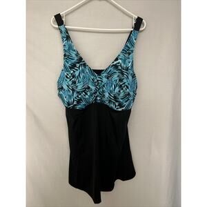 Swimsuits For All Swimsuit Womens Size 20 Black/Turquoise One Piece Skirt NWT